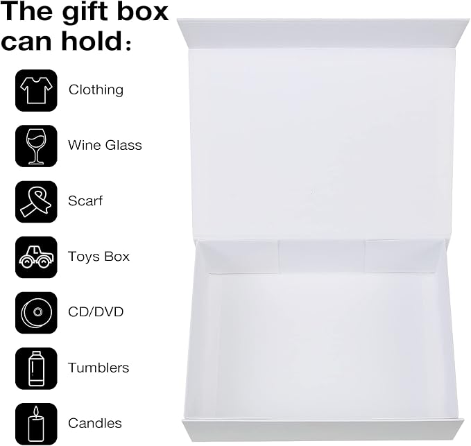 Aimyoo Small White Collapsible Gift Box with Magnetic Closure Lids 10.5x7x3 in, Bridesmaid Groomsman Proposal Boxes, Rectangle Storage Box 3 Pack