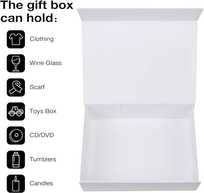 Aimyoo Small White Collapsible Gift Box with Magnetic Closure Lids 10.5x7x3 in, Bridesmaid Groomsman Proposal Boxes, Rectangle Storage Box 1 Pack