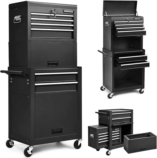 Goplus Tool Chest, 3-in-1 Rolling 6 Drawers Tool Cabinet with Detachable Top Toolbox, Middle Tool Storage, Universal Lockable Wheels, Protective Liner, Auto Lock, Metal Tool Box for Garage Workshop