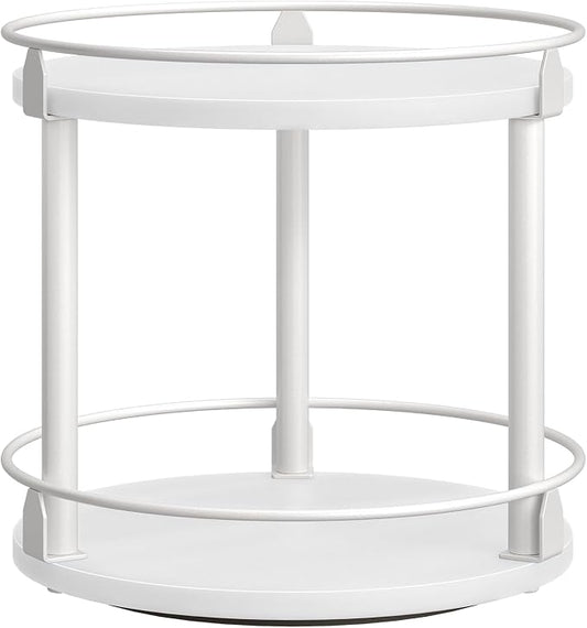 YATINEY Lazy Susan Organizer, Rotating Spice Rack, 2 Tier Spice Turntable Organizer, Industrial Turntable Spice Holder, for Kitchen Countertop, Compact and Versatile, White SR22WW
