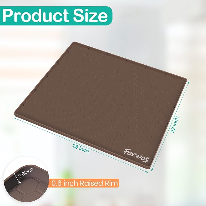 Silicone Under Sink Mat, 28"x22", Waterproof Cabinet Liner, Brown | Shelf Liner, Cabinet Protector, Home Organizer, for Kitchen, Bathroom, Multipurpose, Leak Proof, Easy Clean, Drip Tray, Clean
