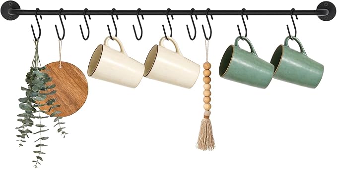 Mkono Wall Mounted Mug Holder, Coffee Cup Hanger Rack with 10 Hooks, 1 Pack | Kitchen Rod, Space Saving, Easy Assembly, Wall & Under Cabinet, Durable Metal, Kitchen Dining Bar Organizer, Multi-Function
