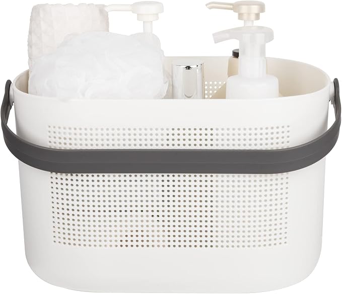 Plastic Portable Shower Caddy Basket, Storage Organizer with Handle, Grey | Bottom Drain Holes, Keep Dry, Sturdy and Durable, Easy to Carry for Bathroom, Kitchen, Dorm Room, RV, College