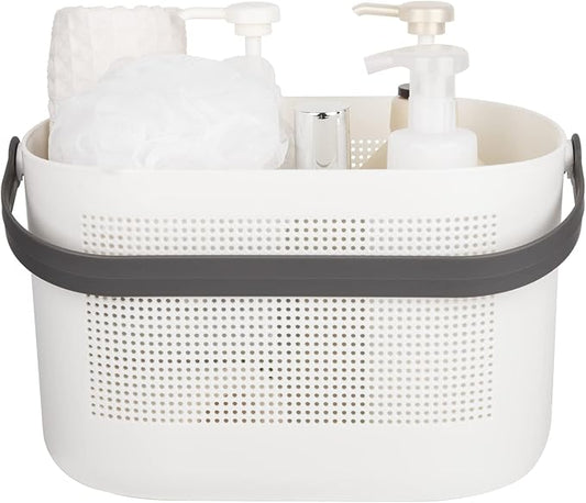 Plastic Portable Shower Caddy Basket, Storage Organizer with Handle, Grey | Bottom Drain Holes, Keep Dry, Sturdy and Durable, Easy to Carry for Bathroom, Kitchen, Dorm Room, RV, College