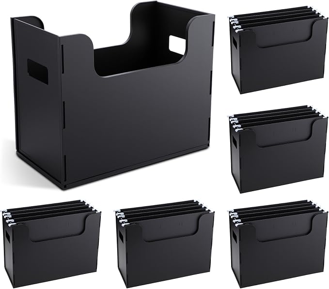 6 Pcs Portable Desktop File, Side Handles, Filing Organizer, Hanging File Folders, Letter Size for Schools Office Home (Black)
