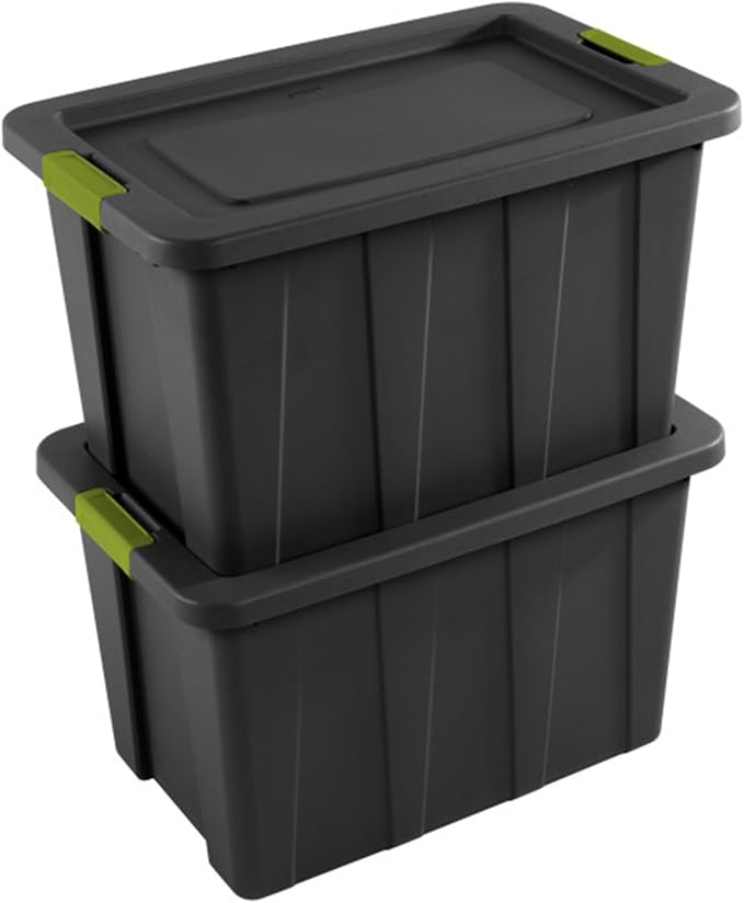 Sterilite Tote, Plastic Storage Bins with Snap Lids, 30 Gallon, 4-Pack | Flat Gray, Large Plastic Storage Bins - Heavy-Duty Stackable Organizer Boxes for Home, Office, Basement, Closet, & Garage