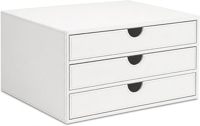 UnionBasic Document Organizer, 3-Drawer File Cabinet Document Storage Box, Office Desktop Filing Organizer, Croco White