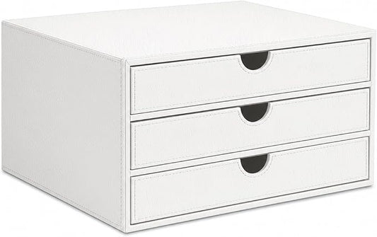 UnionBasic Document Organizer, 3-Drawer File Cabinet Document Storage Box, Office Desktop Filing Organizer, Croco White
