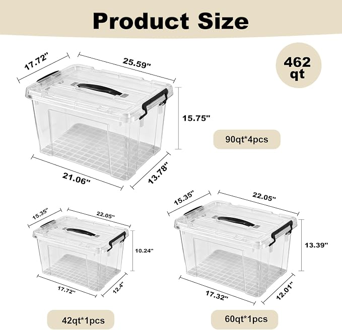 6 Pack Plastic Storage Bins with Lids | Clear Stackable Bins with Secure Latches and Handles Heavy-Duty Storage Containers For Home Office and Garage Organization