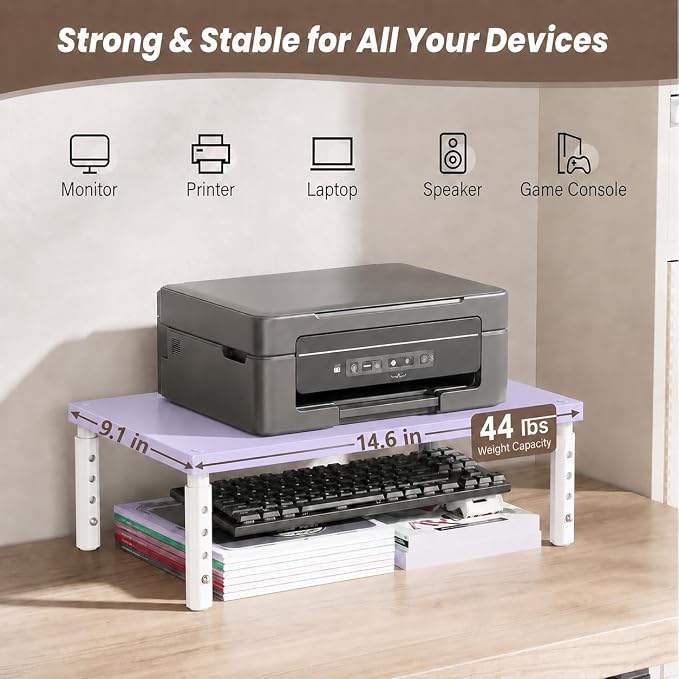 Desk Organizers and Accessories, Adjustable Computer Monitor Stand Riser, Laptop Stand, Office Desk Accessories & Workspace Organizers for Women, Purple Wood