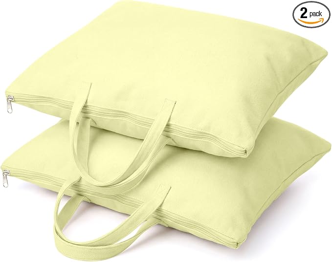 2 Pack Travel Pillow and Blanket Bags, 100% Cotton Canvas Pillow Storage Bag with Handles, Heavy Duty Breathable Organizer for Bedding Linens, Pillow Bag for Traveling(2,Olive Green,20"x26")