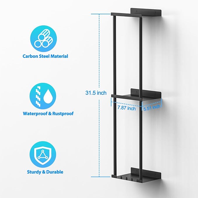Liuoud Towel Rack for Bathroom, Wall Mounted Vertical Rolled Towel Storage Organizer Holder with Shelf, Holds Up 6 Large Bath Sheets, Black