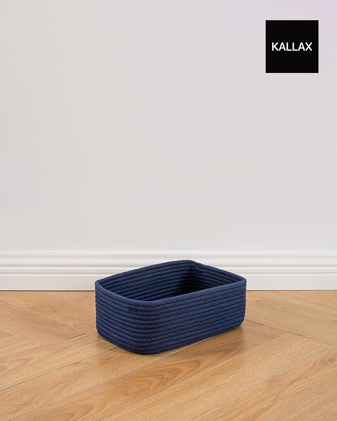 KALLAX Small Woven Storage Basket for Organizing, 12 x 8 x 4.5 inch, 3 Pack | Shelf baskets for closet organization, toy storage and home decor, Perfect as empty gift baskets for holidays, Navy Blue
