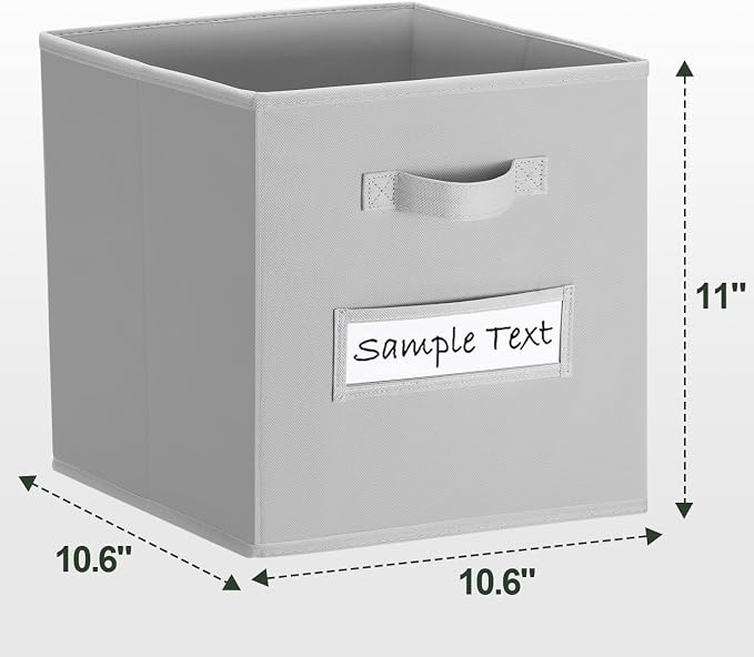Fabric storage cubes (8 Pack) 11 Inch Cube Storage Bin, cube organizer bins with 8 Labels Window Cards & a Pen, Foldable cube organizer bins and Storage Box, Light Grey