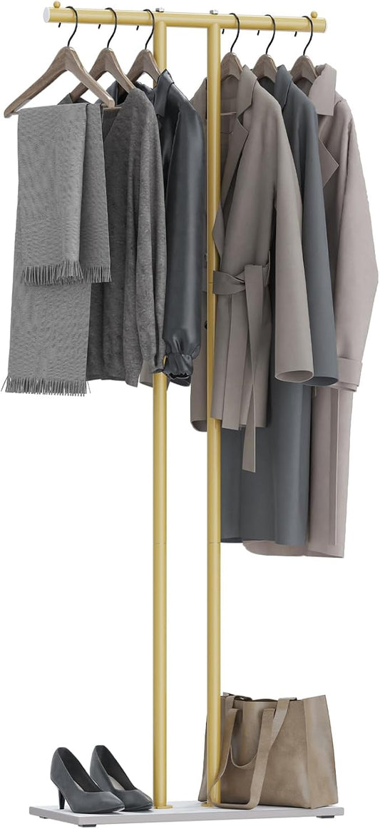 OUTBROS Large Metal Coat Rack Freestanding with Rock Base, Gold | Standing Garment Storage for Indoor - 23.6" Wide Heavy Duty Clothe Rack Metal Clothing Hanger Rack