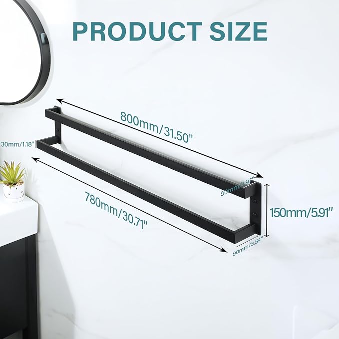 Alise Double Towel Bar, 32" Double Towel Racks for Bathroom, Matte Black | Bathroom Towel Rack Wall Mounted, 3.54" Wide Faster Drying, Ladder Design, SUS304 Stainless Steel