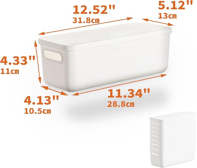 Yishyfier Plastic Storage Baskets With Lid Organizing Container Lidded Knit White Storage Organizer Bins for Shelves Drawers Desktop Playroom Classroom Office (8XS)