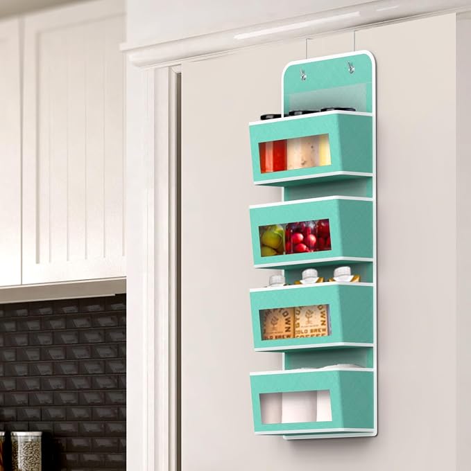 Simple Houseware 4 Clear Pocket Over Door Hanging Organizer, Turquoise | Over the Door Storage for Closet, Bedroom, Bathroom, Pantry
