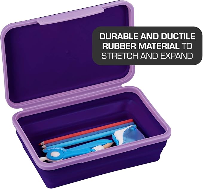 It's Academic Flexi Storage Box, Folding, Collapsible and Adjustable for Pencils, Supplies, and More, Purple (23135)