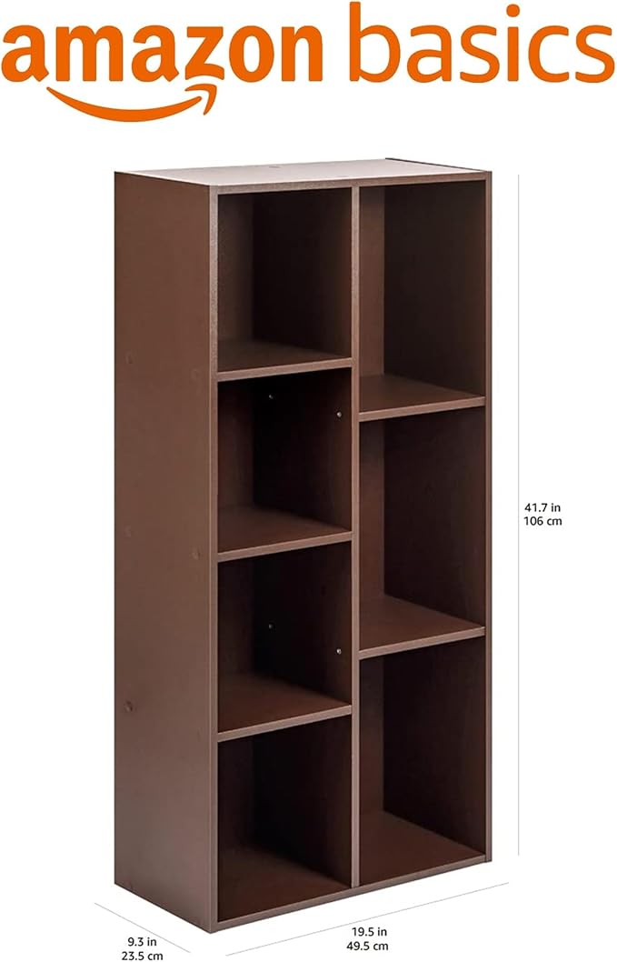 Amazon Basics 7 Cube Storage Organizer Bookcase, Sturdy Shelves, Book Shelf, Espresso, 9.3"D x 19.5"W x 41.7"H