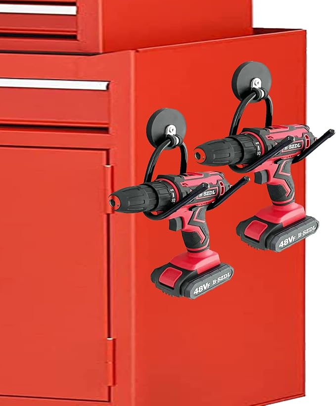 Pmsanzay 2 Pack Power Drill Tool Organizer Holder,Magnetic Tool Holders,Garage Tool Storage Rack,Heavy Duty Large Garage Magnet Utility Hooks with Rubber Coating, No Scratches - No Power Drill