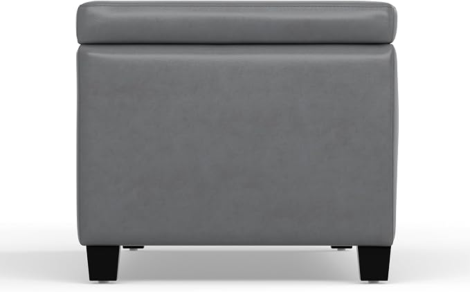 SIMPLIHOME Avalon Storage Ottoman Bench - 48" Wide x 16" High Upholstered Vegan Leather Rectangular Lift-Top Ottoman in Stone Grey, Contemporary Storage Bench for Living Room with High-Density Foam