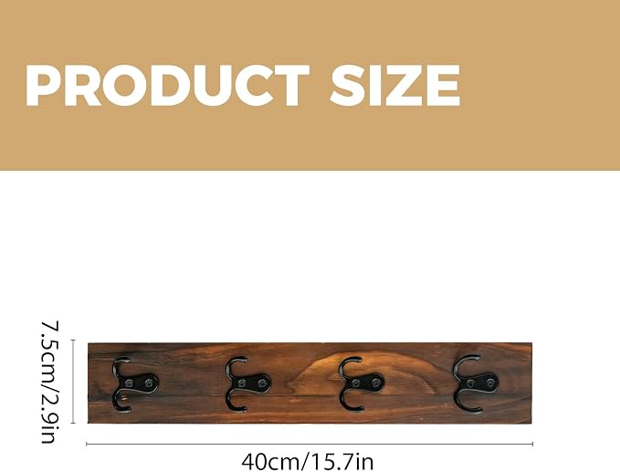 Vertical Key Holder for Wall, Vertical Wooden Key Rack Organizer for Car Keys, Dog Leash,Wallet, Compact Wall Mount for Garage, RV, Dorm