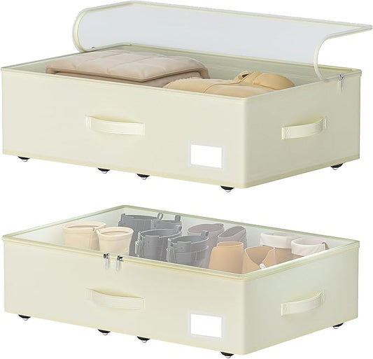 EE-RoomWorld Under Bed Storage with Wheels, No Assemble Required 7.5 inches height Under Bed Storage bins,Large capacity Rolling Underbed Shoe Storage containers，dorm underbed storage drawers