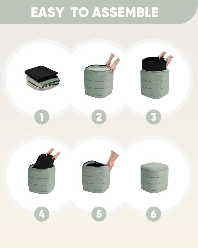 B FSOBEIIALEO Velvet Storage Ottoman with Tray, Square Folding Ottoman with Storage Coffee Table Foot Rest for Dorm Room, Living Room Sage, 15"x15"x15"