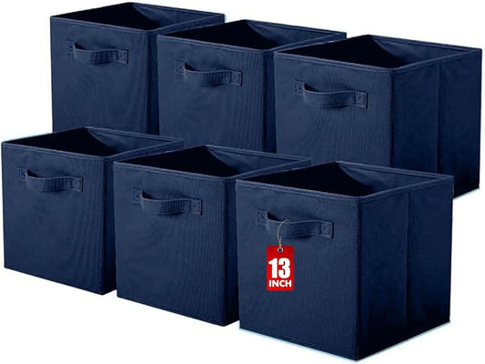ShellKingdom Storage Bins, Foldable Fabric Storage Cube And Cloth Organizer | Storage Drawer For Closet And Toys, 13 X 13 X 13 INCH, 6 Pack (Dark Blue)