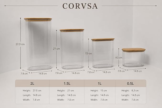 Airtight Food Storage Containers 4 piece Set, BPA-Free Kitchen Canisters with Bamboo Lids & Silicone Seal, Stackable Kitchen Organization.