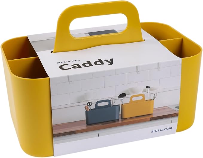 BLUE GINKGO Stackable Organizer Caddy, Rectangle, Yellow, Made in Korea | Portable. Adjustable. Home, Office & School Storage.