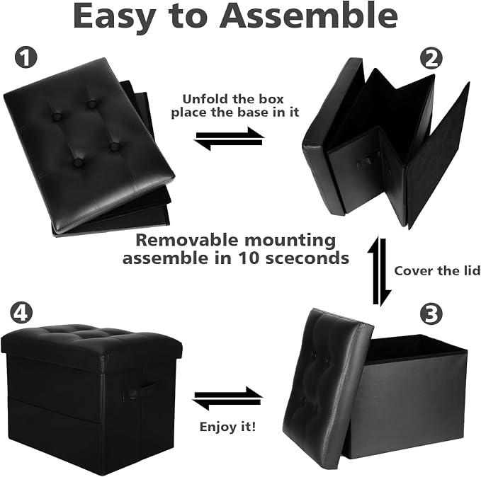 Storage Ottoman Foot Rest Stool with Thicker Foam Padded Seat. Foldable Leather Footstool Bench. Small Ottoman with Storage for Living Room Bedroom Coffee Table 350 lbs, 17x13x13in, Black. | Foldable Leather Foot Stool with Storage, Small Ottoman with ...