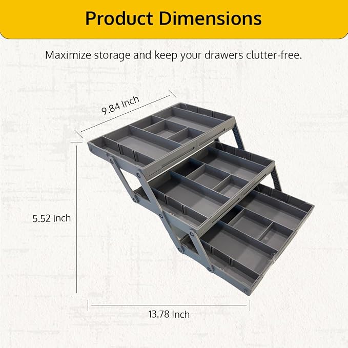 3 Tier Drawer Organizer, Multi Level Smart Drawer Organizer for Desk, Expandable Organizer for Office, Makeup, Jewelry, Kitchen, Folding Storage for Home and Office Drawers & Craft Organizer - Gray