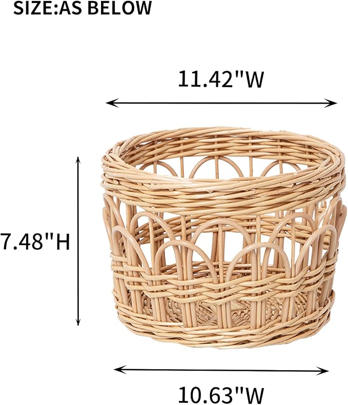 Round Wicker Basket, Woven Hollow Willow Storage Basket for Decoration Organizing Shelves