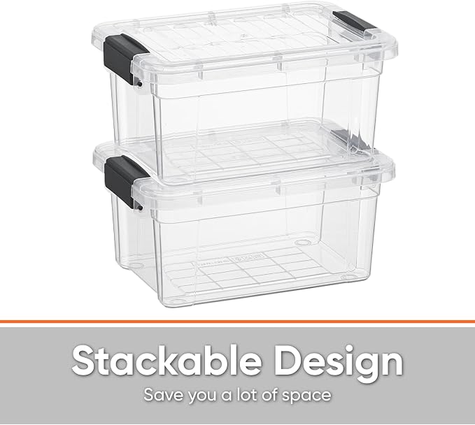 Superio Clear Plastic Storage Bin with Lid, 3.5 Qt, Non-Toxic, BPA Free, Odor Free, Organizer Storage Box, Stackable Plastic Tote for Home, Garage, School, and Office, X-Small