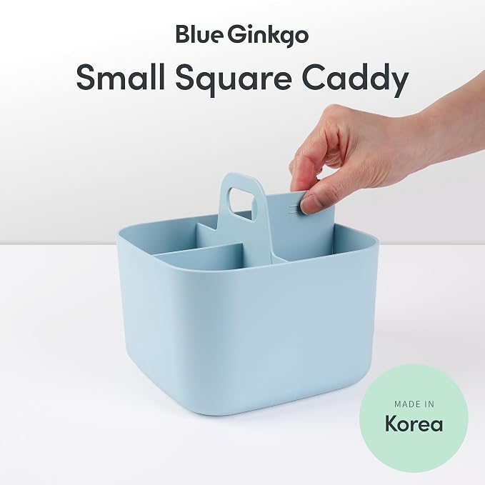 BLUE GINKGO Stackable Organizer Caddy, Square, Blue, Made in Korea | Portable. Adjustable. Home, Office & School Storage.