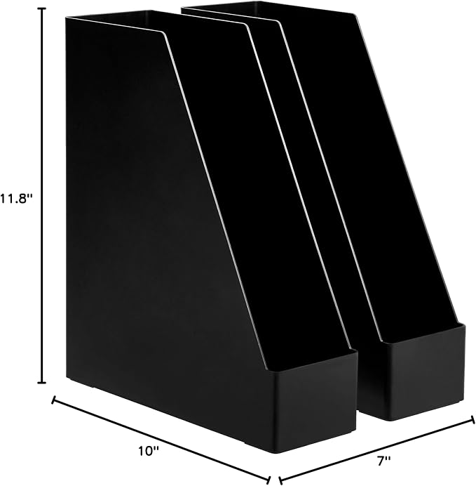 Amazon Basics Plastic Desk Organizer Vertical Magazine Rack and File Holder, Black, 12-Pack