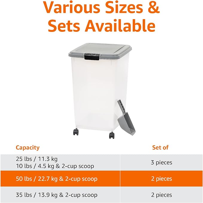 Amazon Basics Airtight Pet Food Storage Container with Scoop, BPA Free, Removable Wheels, 69 QT, Gray