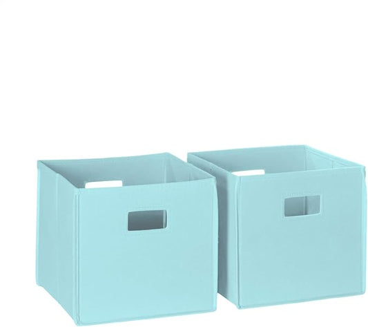 RiverRidge Folding Storage Bins - 2-pack of 10in Tall Aqua Cubes | Fabric Bins, Set of 2 Storage Cubes, Cut-out Handles, Playroom Closet Organizer, Collapsible Cubby with Bottom Board Insert