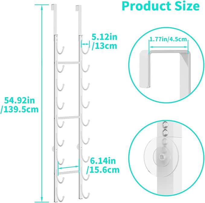 HapiRm Rolled Towel Racks for Bathroom - 9-Tier Over The Door & Wall Mounted Bathroom Towel Storage, Hanging Metal Organizer for Towels & Bath Sheets, Space Saving Rack for Bathroom, Camper, RV, White