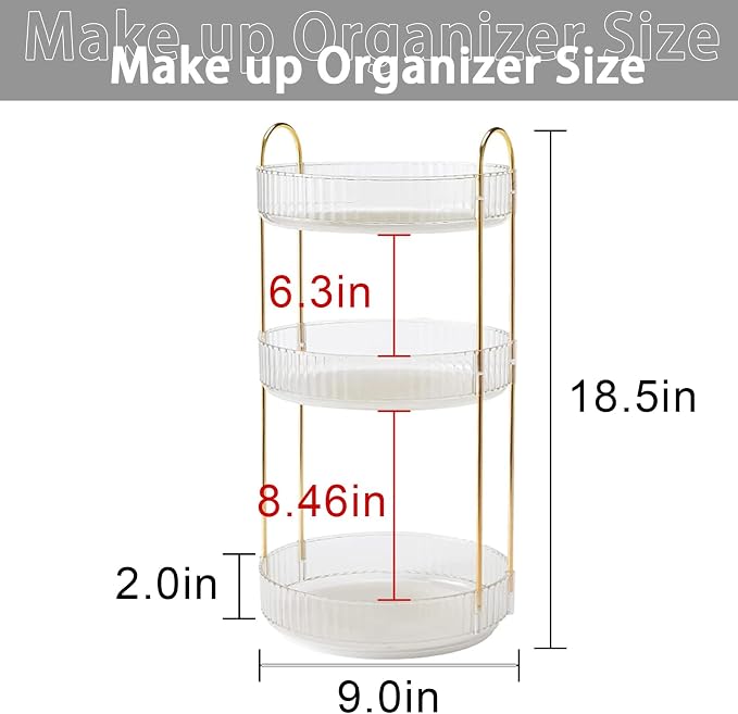 shuang qing Rotating Makeup Organizer for Vanity, Large Capacity Skincare Perfume Storage, Bathroom Counter Organizer, 360 Spinning Cosmetic Dresser Countertop Organizers (Clear, 3 Tier)