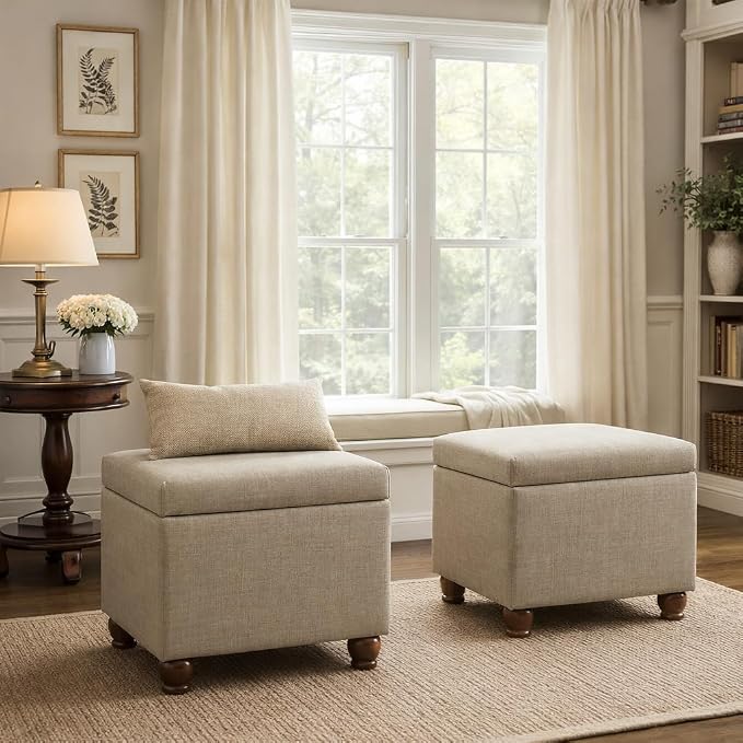 Spatial Order 22" Medium Rectangular Storage Ottoman - Tan