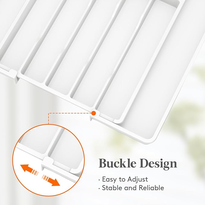 Lifewit Silverware Drawer Organizer, Expandable Utensil Tray for Kitchen, BPA Free Flatware and Cutlery Holder, Adjustable Plastic Storage for Spoons Forks Knives, 10.9"-17.5" x 13.7", White