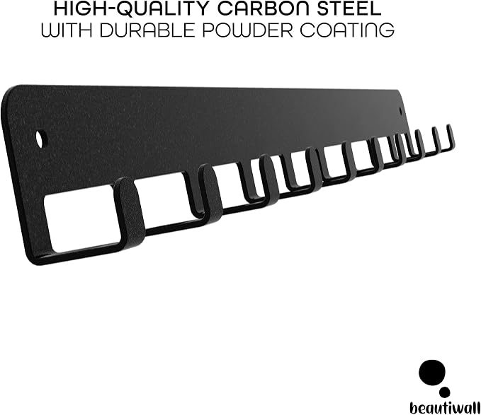 Sturdy Steel Wall Key Holder XL - 10 Hooks. Metal and Wooden Key Hanger with Hooks for Car, Apartment, Storage, Keys
