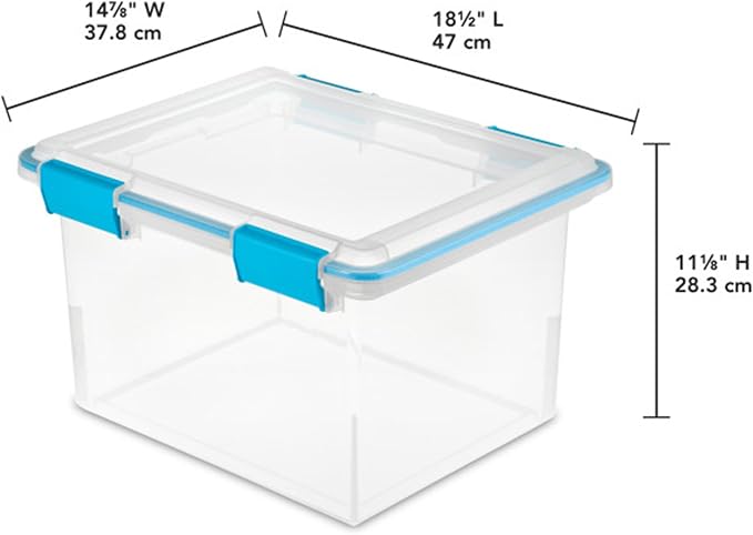 Sterilite 32 Qt Gasket Box, Stackable Storage Bin with Latching Lid and Tight Seal, Plastic Container to Organize Basement, Clear Base and Lid, 4-Pack | Heavy-Duty, Stackable, and Organizing Containers for Bathroom, Cabinet, Closet, and Garage, Clear a...