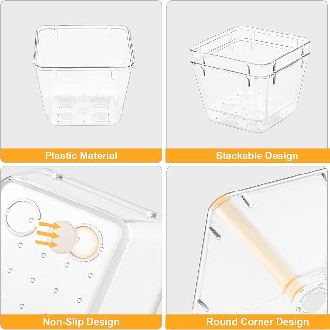 SMARTAKE 28 Piece Drawer Organizers with Non-Slip Silicone Pads, 4-Size | Clear Desk Bathroom Drawer Organizer Trays Storage Tray for Makeup, Jewelry, Utensils in Bedroom Dresser, Office and Kitchen