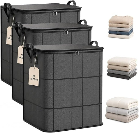 Spacious Moving Storage Bin Blanket Storage Bags with Zipper and Handles Large Foldable Bedding Winter Clothes Quilts Comforter Sweaters Organizer Machine Washable Capacity Fabric