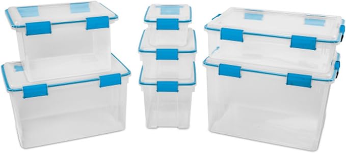 Sterilite 19384304 80 Quart/76 L Gasket Box, Clear Lid & Base with Blue Aquarium Latches & Gasket (4 Pack)