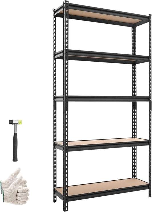 VEVOR Storage Shelves, 5-Tier Adjustable, 3000 lbs Capacity, Heavy Duty Garage Storage Shelving Unit, Metal Utility Rack Shelf, for Kitchen Pantry Basement Bathroom, 36.34" W x 12.17" D x 71.38" H